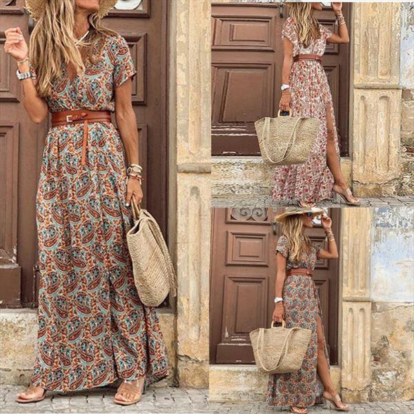 fashion boho long v neck womens dresses short sleeve print robe femme large beach dress elegant, Black;gray
fashion boho long v neck womens dresses short sleeve print robe femme large beach dress elegant, Black;gray
