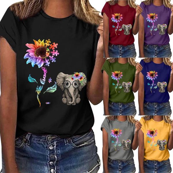 women's t-shirt summer short-sleeved ladies fashion casual large size sunflower elephant print o-neck loose top, White
women's t-shirt summer short-sleeved ladies fashion casual large size sunflower elephant print o-neck loose top, White