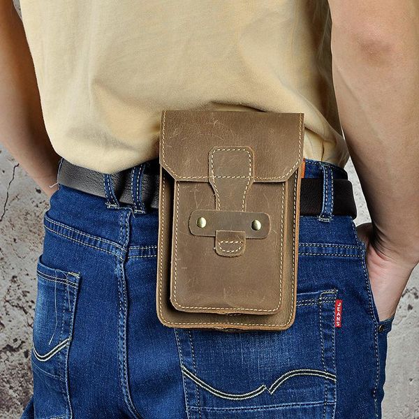 men's chest packs small men fashion cool zipper mobile phone camera outdoor 7-inch with hook waist pack leather pouch bags