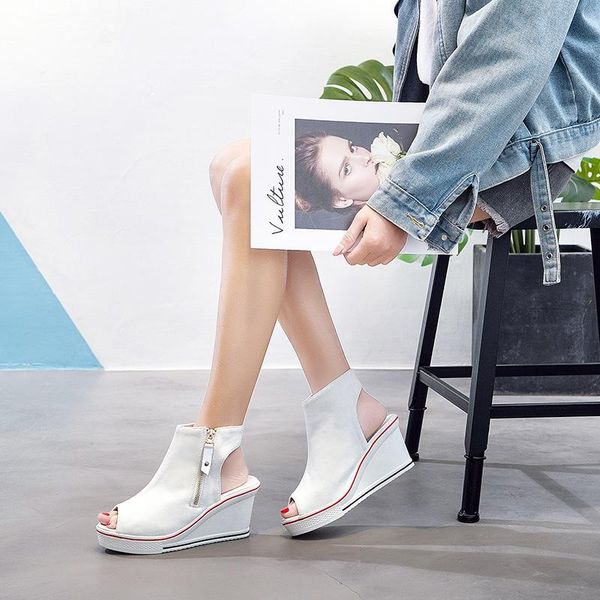 fashion solid breathable sports sandals ankle strap peep toe summer women casual slip-on thick high platform beach shoes, Black
fashion solid breathable sports sandals ankle strap peep toe summer women casual slip-on thick high platform beach shoes, Black