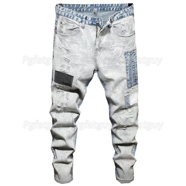 men's jeans spring autumn ripped patch color matching 2021 style slim-fit stretch denim pants retro holes trendy streetwear, Blue
men's jeans spring autumn ripped patch color matching 2021 style slim-fit stretch denim pants retro holes trendy streetwear, Blue