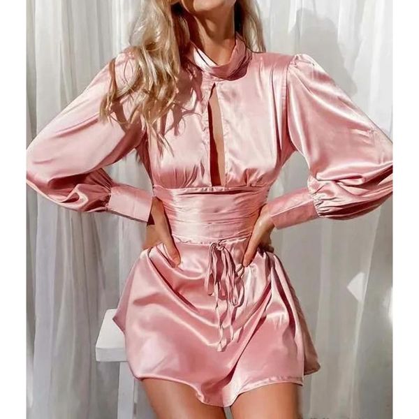 casual dresses spring autumn women dress ruched sash long sleeve satin sext backless turtleneck pink short mini vintage, Black;gray
casual dresses spring autumn women dress ruched sash long sleeve satin sext backless turtleneck pink short mini vintage, Black;gray