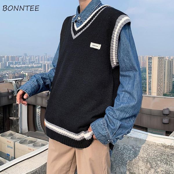 men sweater vest panelled patchwork v-neck loose daily knitted sweaters male all-match korean style simple streetwear ins chic men's ve, Black;white
men sweater vest panelled patchwork v-neck loose daily knitted sweaters male all-match korean style simple streetwear ins chic men's ve, Black;white