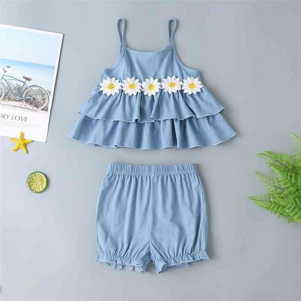 girls clothes sets for kids cute strap decorative daisy short pants blue solid summer 210629, White
girls clothes sets for kids cute strap decorative daisy short pants blue solid summer 210629, White