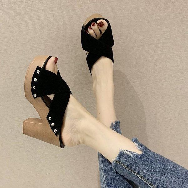 dress shoes zapatos de mujer summer women sandals square high heel platform flock casual rivet pumps peep toe female elegant ladies, Black
dress shoes zapatos de mujer summer women sandals square high heel platform flock casual rivet pumps peep toe female elegant ladies, Black