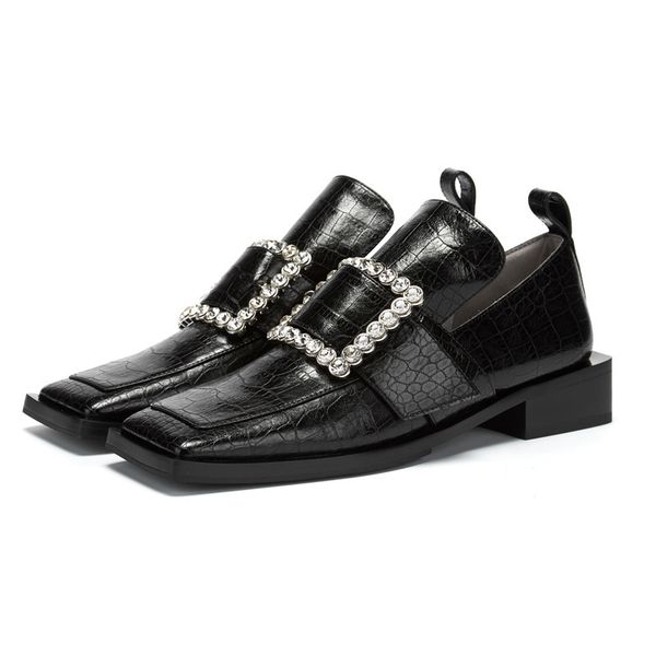 sandals runway rhinestone square button loafers women crocodile pattern real leather low heel single shoes retro leisure female b1, Black
sandals runway rhinestone square button loafers women crocodile pattern real leather low heel single shoes retro leisure female b1, Black