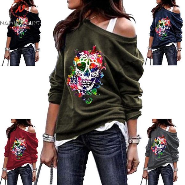 women's t-shirt halloween women skulls print t-shirts for streetwear patchwork design o-neck long sleeve spring autumn casual pullovers, White
women's t-shirt halloween women skulls print t-shirts for streetwear patchwork design o-neck long sleeve spring autumn casual pullovers, White