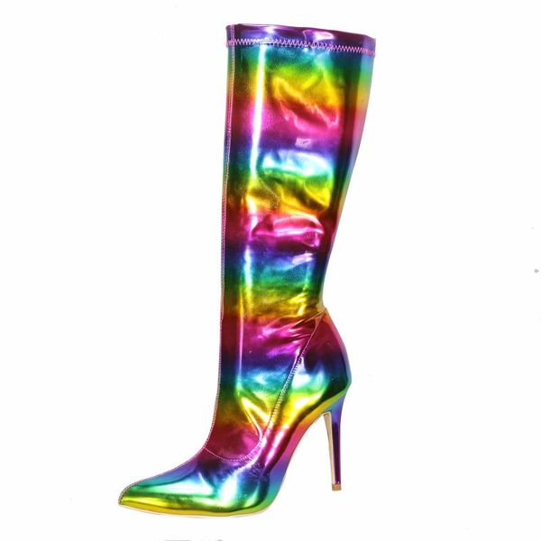 boots charming ladies rainbow patent leather knee high pointed toe thin heel shiny mix-colors long party shoe, Black
boots charming ladies rainbow patent leather knee high pointed toe thin heel shiny mix-colors long party shoe, Black