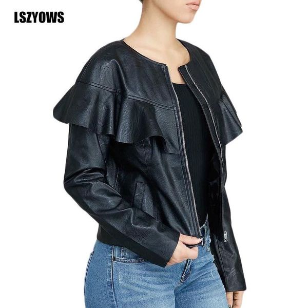 women's jackets fashion zipper women faux leather jacket black ruffle long sleeve pu casual streetwear basic coat autumn female outerwe, Black;brown
women's jackets fashion zipper women faux leather jacket black ruffle long sleeve pu casual streetwear basic coat autumn female outerwe, Black;brown