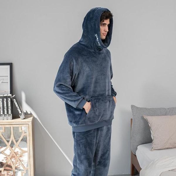 men's sleepwear autumn winter flannel pajamas set hooded thick warm soft two piece pocket nightwear suit casual home clothes, Black;brown
men's sleepwear autumn winter flannel pajamas set hooded thick warm soft two piece pocket nightwear suit casual home clothes, Black;brown