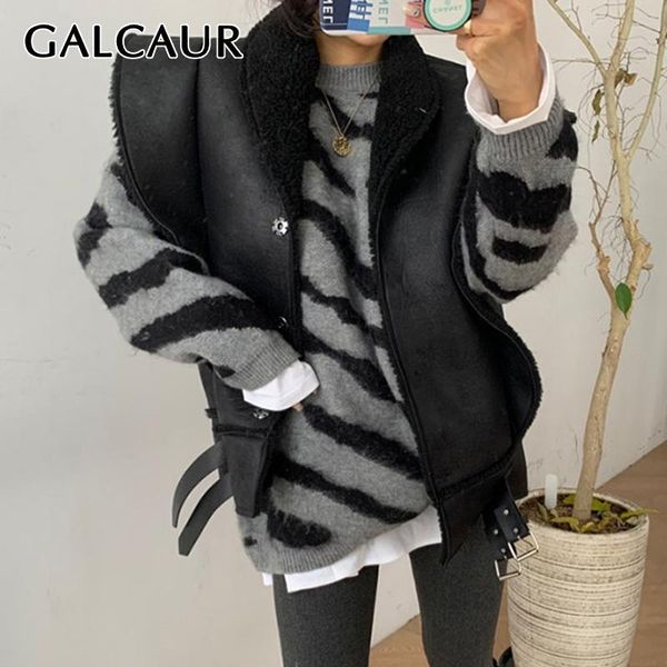 women's vests galcaur patchwork lambswool vest for women stand collar sleeveless oversized thick casual female 2021 autumn clothing tid, Black;white
women's vests galcaur patchwork lambswool vest for women stand collar sleeveless oversized thick casual female 2021 autumn clothing tid, Black;white