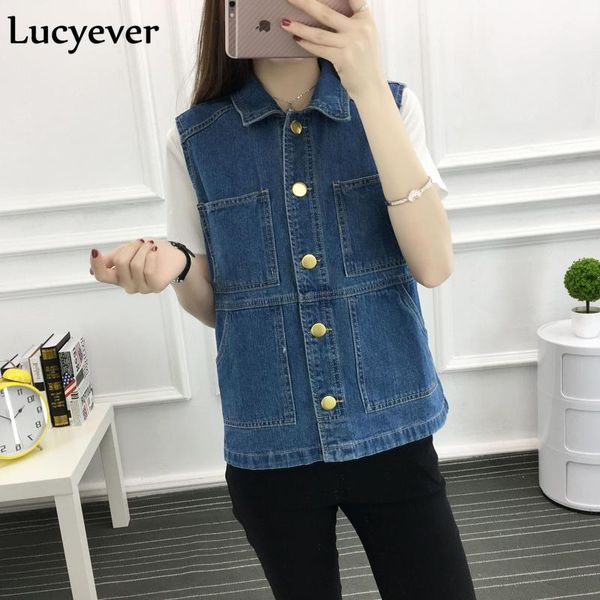 women's vests lucyever plus size women denim jacket summer fashion single button female basic coat casual sleeveless korean mujer vest, Black;white
women's vests lucyever plus size women denim jacket summer fashion single button female basic coat casual sleeveless korean mujer vest, Black;white