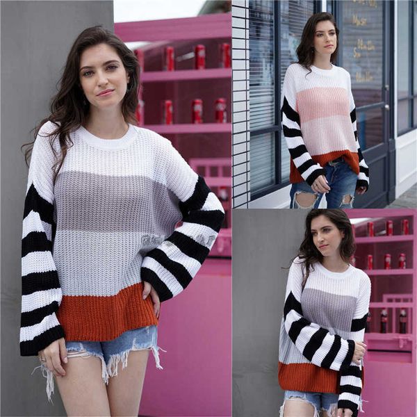 sweater female autumn and winter women's striped stitching sweater pullover temperament loose 210527, White;black
sweater female autumn and winter women's striped stitching sweater pullover temperament loose 210527, White;black