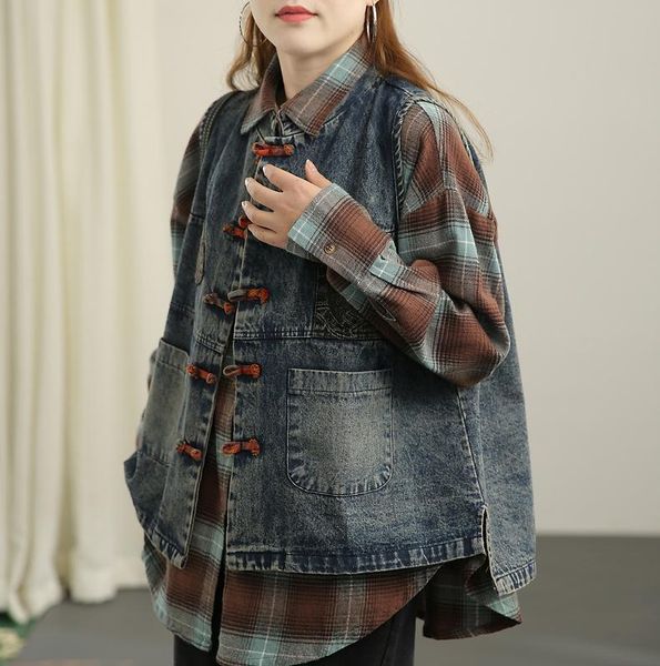women's vests spring vintage spliced patchwork vest coats women denim pockets bleached stand collar sleeveless single breasted wild fh, Black;white
women's vests spring vintage spliced patchwork vest coats women denim pockets bleached stand collar sleeveless single breasted wild fh, Black;white