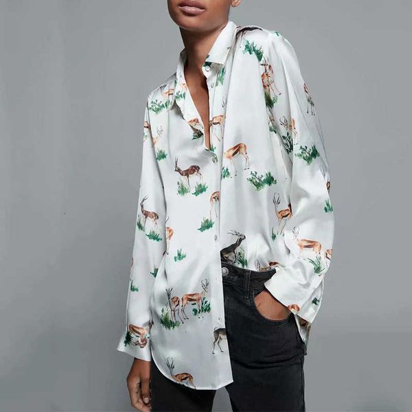 women's t-shirt mosimolly pretty sika deer print blouses women button down spring summer female blusas satin mep2, White
women's t-shirt mosimolly pretty sika deer print blouses women button down spring summer female blusas satin mep2, White
