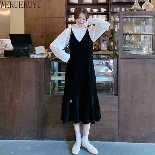 werueruyu autumn winter two piece set casual white lace bottoming shirt + sling dress mini loose a-line set 2 piece set 210608, Black;gray
werueruyu autumn winter two piece set casual white lace bottoming shirt + sling dress mini loose a-line set 2 piece set 210608, Black;gray