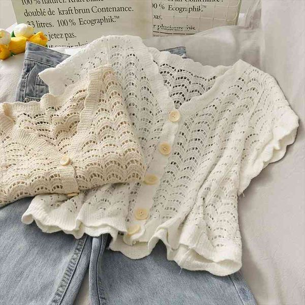 women summer crochet sweaters v neck buttons front short sleeve casual cardigan french style elegant cotton, White;black
women summer crochet sweaters v neck buttons front short sleeve casual cardigan french style elegant cotton, White;black