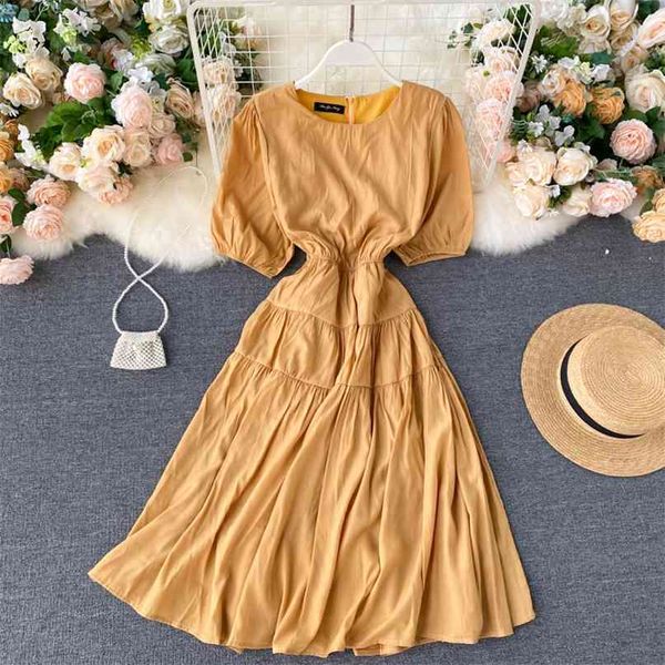 female summer retro round neck short sleeve white solid color casual dress women vestidos l755 210527, Black;gray
female summer retro round neck short sleeve white solid color casual dress women vestidos l755 210527, Black;gray