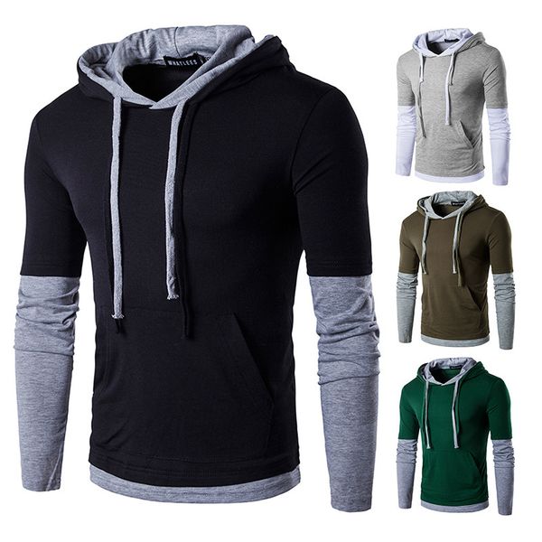 men's t-shirt long hood color matching shirt with cord slices like thin, White;black
men's t-shirt long hood color matching shirt with cord slices like thin, White;black