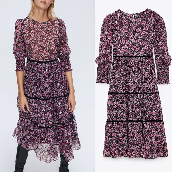za chiffon dress women 2021 floral print puff long sleeve party dress female vintage o-neck flower midi autumn dresses, Black;gray
za chiffon dress women 2021 floral print puff long sleeve party dress female vintage o-neck flower midi autumn dresses, Black;gray