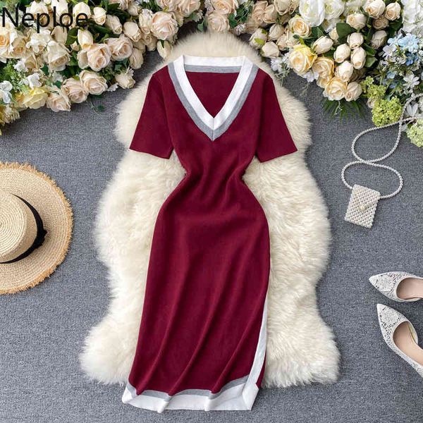 neploe contrast color knitted dress women fashion v neck short sleeve ladies vestidos elegant slim stretch waist bodycon dresses 210423, Black;gray
neploe contrast color knitted dress women fashion v neck short sleeve ladies vestidos elegant slim stretch waist bodycon dresses 210423, Black;gray