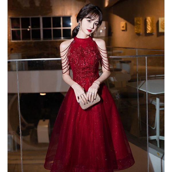 ethnic clothing elegant burgundy applique beads tassels chiffon halter evening dress cheongsam back bandage prom fomail gown vestidos de noc, Red
ethnic clothing elegant burgundy applique beads tassels chiffon halter evening dress cheongsam back bandage prom fomail gown vestidos de noc, Red