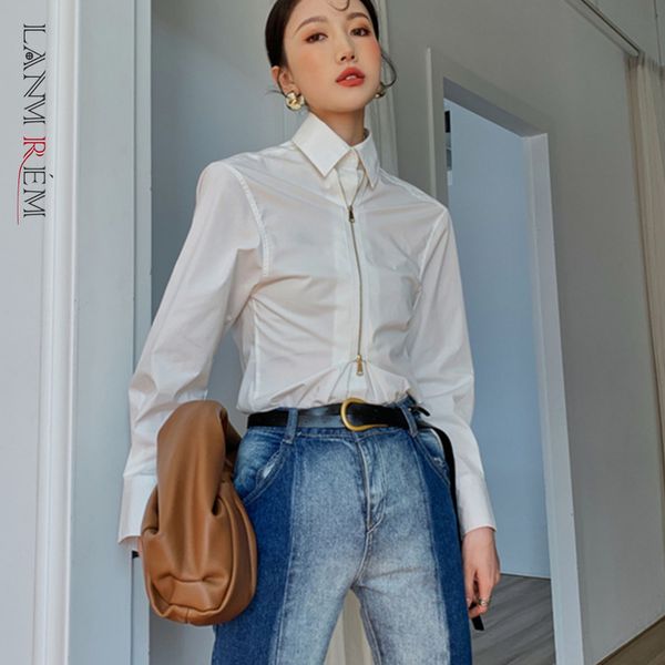 spring metal zipper fly turn-down collar slim long-sleeved ol style white color shirt for women fashion tide 2a3103 210507
spring metal zipper fly turn-down collar slim long-sleeved ol style white color shirt for women fashion tide 2a3103 210507
