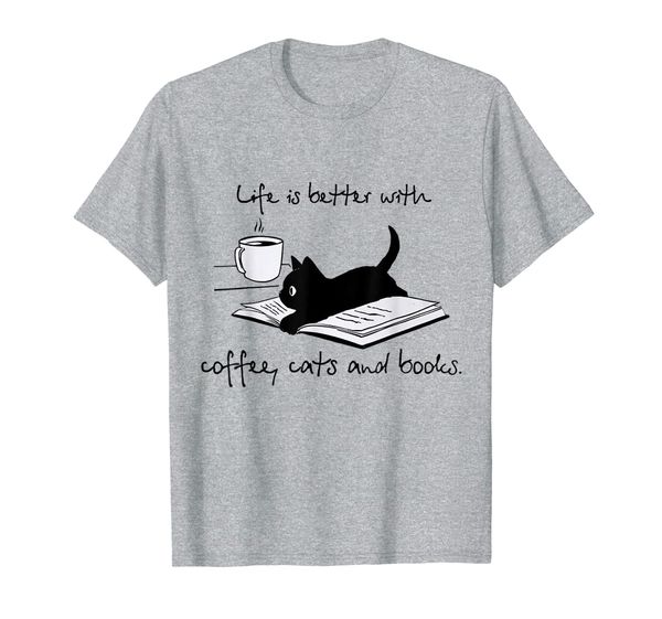 life better with coffee cats books reading lovers gift idea t-shirt, White;black
life better with coffee cats books reading lovers gift idea t-shirt, White;black