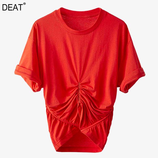 women black folds irregular t-shirt round neck short sleeve slim fashion elegant personality summer 7d1222 210421, White
women black folds irregular t-shirt round neck short sleeve slim fashion elegant personality summer 7d1222 210421, White