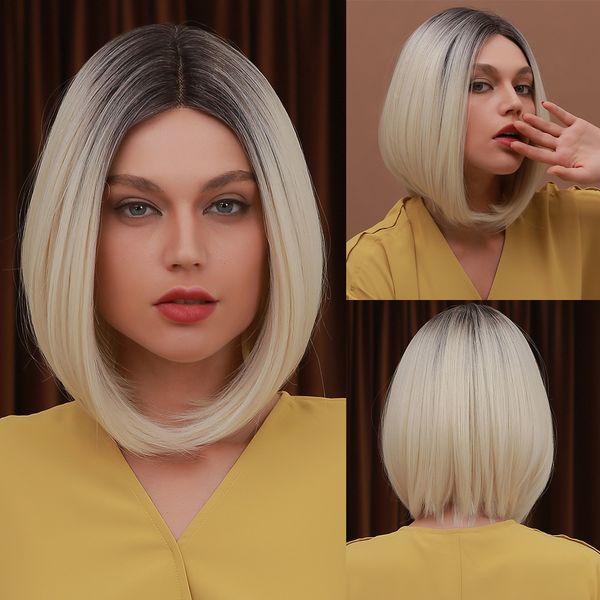short bob synthetic wigs natural wave lace part wigs dark root ombre blonde hair wigs for women high density lace, Black
short bob synthetic wigs natural wave lace part wigs dark root ombre blonde hair wigs for women high density lace, Black