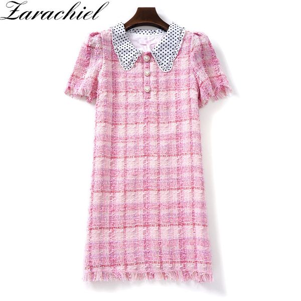 dresses women cotton tweed mini ladies tassels short sleeve peter pan collar pearls button chic pink plaid es vestidos, Black;gray
dresses women cotton tweed mini ladies tassels short sleeve peter pan collar pearls button chic pink plaid es vestidos, Black;gray