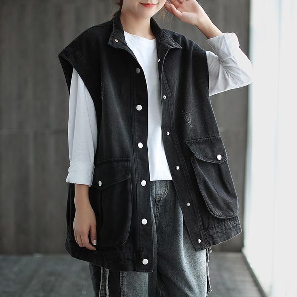 women's jackets women spring summer fashion loose all-match denim cardigan button sleeveless casual coat, Black;brown
women's jackets women spring summer fashion loose all-match denim cardigan button sleeveless casual coat, Black;brown