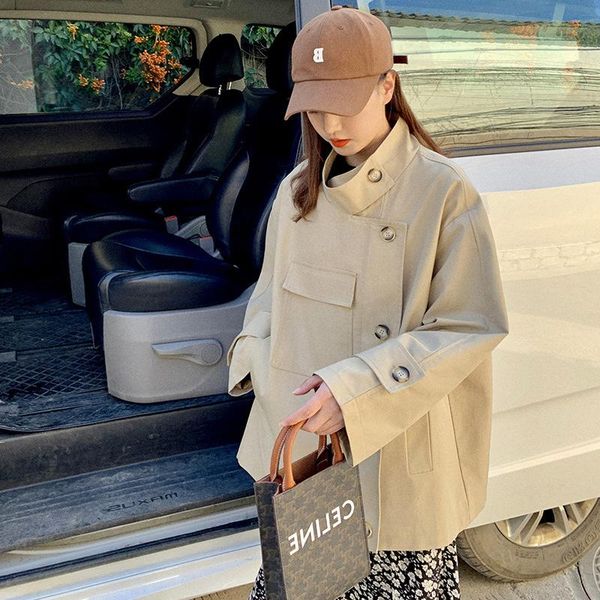 women's down & parkas khaki windbreaker medium and long korean loose small british spring autumn coat, Black
women's down & parkas khaki windbreaker medium and long korean loose small british spring autumn coat, Black