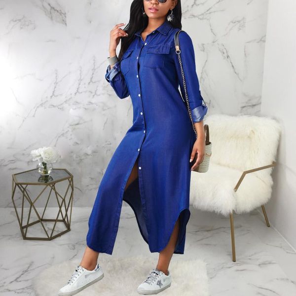 casual dresses 2021 elegant fashion denim midi dress spring autumn solid turn-down collar pockets button office lady, Black;gray
casual dresses 2021 elegant fashion denim midi dress spring autumn solid turn-down collar pockets button office lady, Black;gray