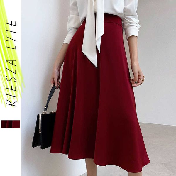 vintage satin skirt office lady summer wine red a-line elegant matte silk imitation midi skirts faldas mujer 210608, Black 
vintage satin skirt office lady summer wine red a-line elegant matte silk imitation midi skirts faldas mujer 210608, Black