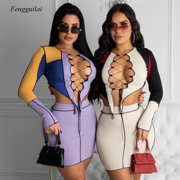 women's t-shirt 2021 spring lace up hollow out contrast color and short skirt reverse side set for women, White
women's t-shirt 2021 spring lace up hollow out contrast color and short skirt reverse side set for women, White