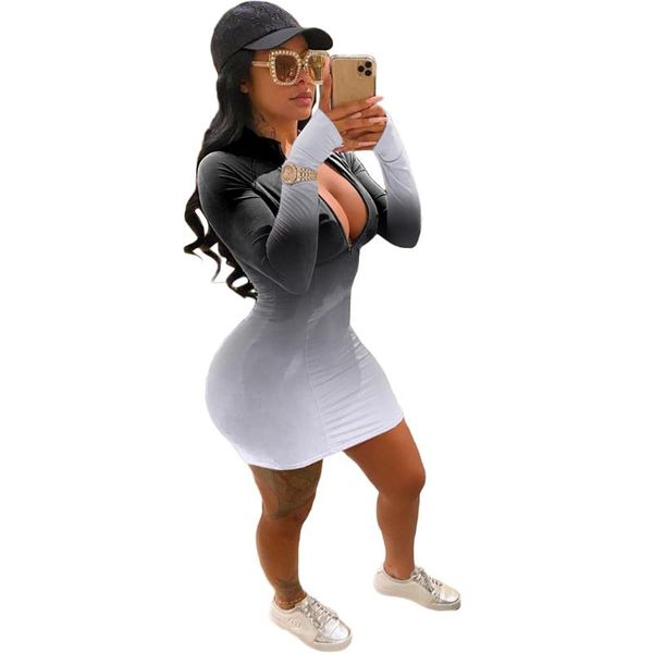women gradient zipper sheath mini dress v neck female fashion autumn spring long sleeve bodycon party short dresses 2021 casual, Black;gray
women gradient zipper sheath mini dress v neck female fashion autumn spring long sleeve bodycon party short dresses 2021 casual, Black;gray