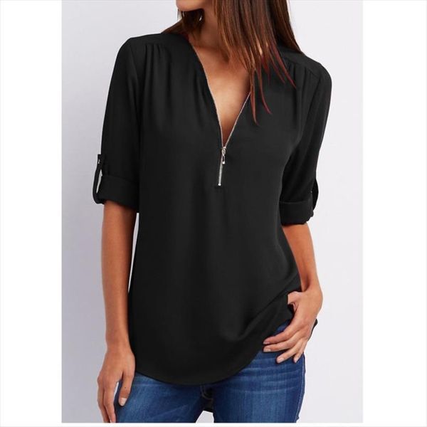 summer autumn casual womens shirt v neck chiffon camisa feminina long sleeve black white ladies blouses
summer autumn casual womens shirt v neck chiffon camisa feminina long sleeve black white ladies blouses