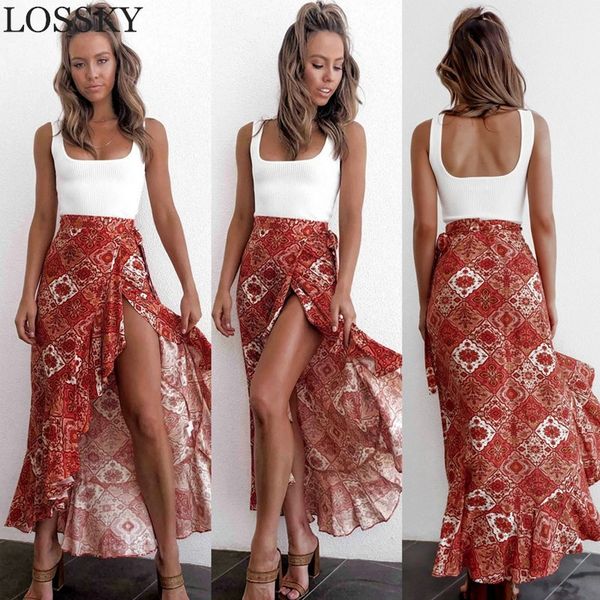 summer boho beach high waist sashes wrap long skirt women floral print front split ruffles maxi skirts womens ropa mujer 210520, Black
summer boho beach high waist sashes wrap long skirt women floral print front split ruffles maxi skirts womens ropa mujer 210520, Black