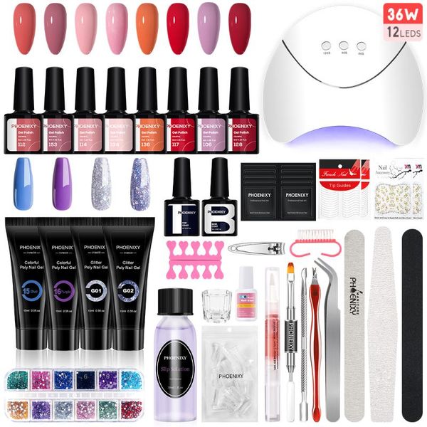 nail art kits phoenixy professional manicure set semi permanent uv gel varnish kit with 36w uv/led lamp for decorations
nail art kits phoenixy professional manicure set semi permanent uv gel varnish kit with 36w uv/led lamp for decorations