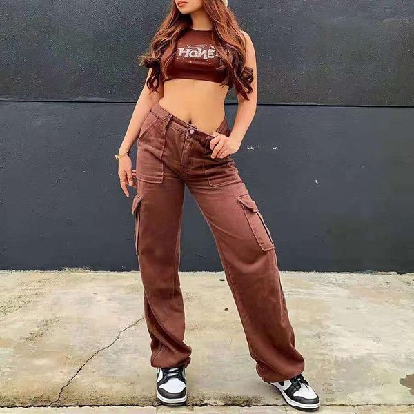 women's jeans white denim overalls women 2021 baggy cargo pants fashion mom loose big pocket high waist full length streetwear, Blue
women's jeans white denim overalls women 2021 baggy cargo pants fashion mom loose big pocket high waist full length streetwear, Blue