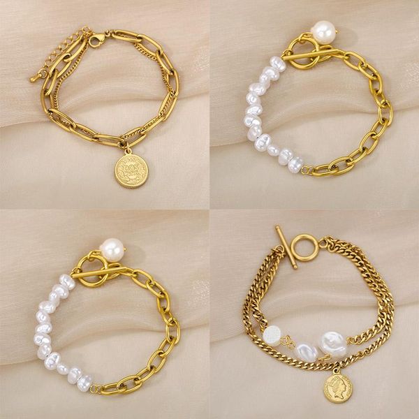 charm bracelets stainless steel queen round irregular for women double layer ot shape buckle pearl avatar thick chain bracelet, Golden;silver
charm bracelets stainless steel queen round irregular for women double layer ot shape buckle pearl avatar thick chain bracelet, Golden;silver