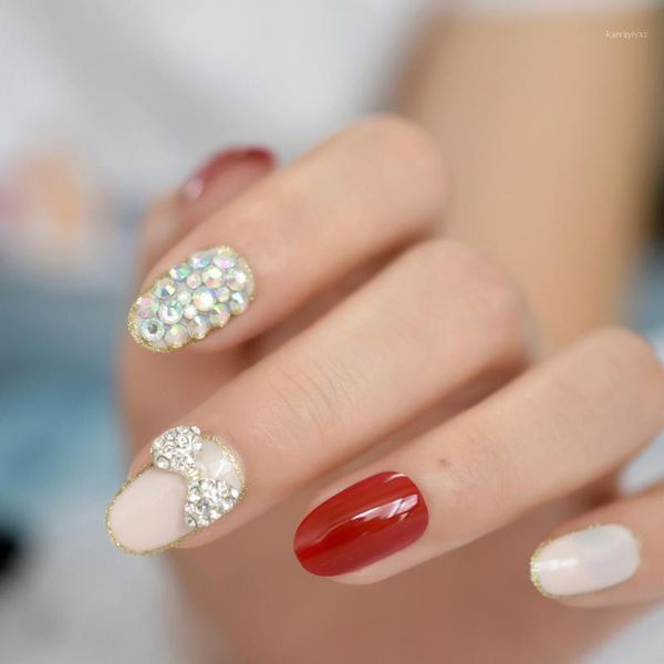 bow ribbon false nails nude red 24pcs short round glitter fake ab gems customize pre design press on full nail tips1, Red;gold
bow ribbon false nails nude red 24pcs short round glitter fake ab gems customize pre design press on full nail tips1, Red;gold