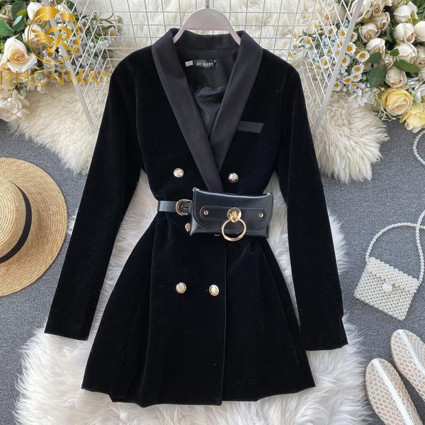 women's suits & blazers fashion 2021 arrival women velvet blazer black autumn double breasted with belt bag female jacket coat office l, White;black 
women's suits & blazers fashion 2021 arrival women velvet blazer black autumn double breasted with belt bag female jacket coat office l, White;black