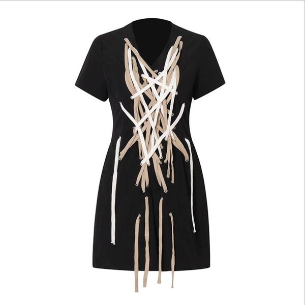 patchwork cross bandage women dress v neck short sleeve drawstring mini black dresses female 2021 autumn fashion clothes w1335
patchwork cross bandage women dress v neck short sleeve drawstring mini black dresses female 2021 autumn fashion clothes w1335