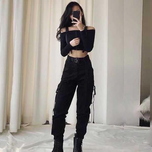 black high waist cargo pockets womens pant patchwork loose streetwear pencil fashion hip hop trousers, Black;white
black high waist cargo pockets womens pant patchwork loose streetwear pencil fashion hip hop trousers, Black;white
