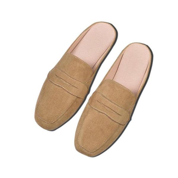 slippers women 2021 spring genuine leather shoes big flat casual summer half, Black 
slippers women 2021 spring genuine leather shoes big flat casual summer half, Black