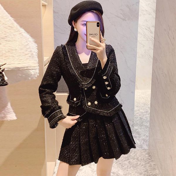 women's tracksuits fall winter clothes two piece dress sets women fringed tassels tweed jackets woolen coats + short pleated skirts sui, Gray
women's tracksuits fall winter clothes two piece dress sets women fringed tassels tweed jackets woolen coats + short pleated skirts sui, Gray