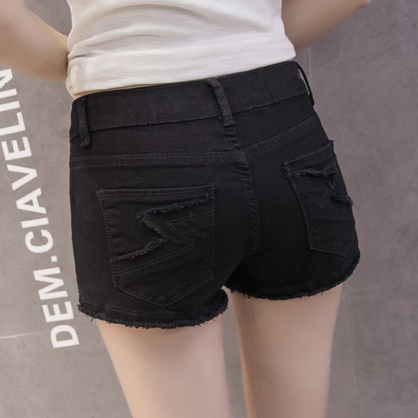 women's new korean low waisted black denim shorts for women, White;black
women's new korean low waisted black denim shorts for women, White;black