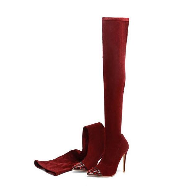 boots fashion elastic patchwork rivets studs pointed toe thigh sock metal spikes stiletto heel slim leg over knee boot, Black
boots fashion elastic patchwork rivets studs pointed toe thigh sock metal spikes stiletto heel slim leg over knee boot, Black